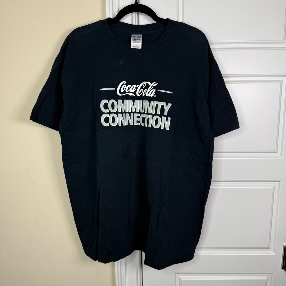 Vintage Coca-Cola Community Connection T-Shirt Mens XL Black Graphic Tee Y2K